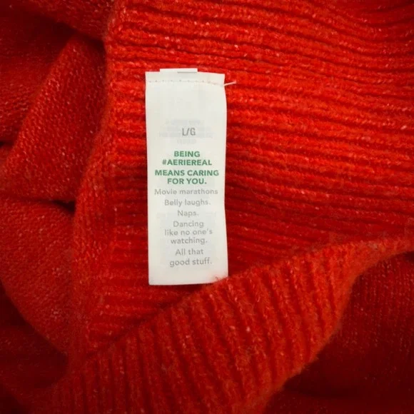 Aerie Oversized Sweater L Orange-Red Pullover Crew Neck Long Sleeve Knit - Picture 4 of 6